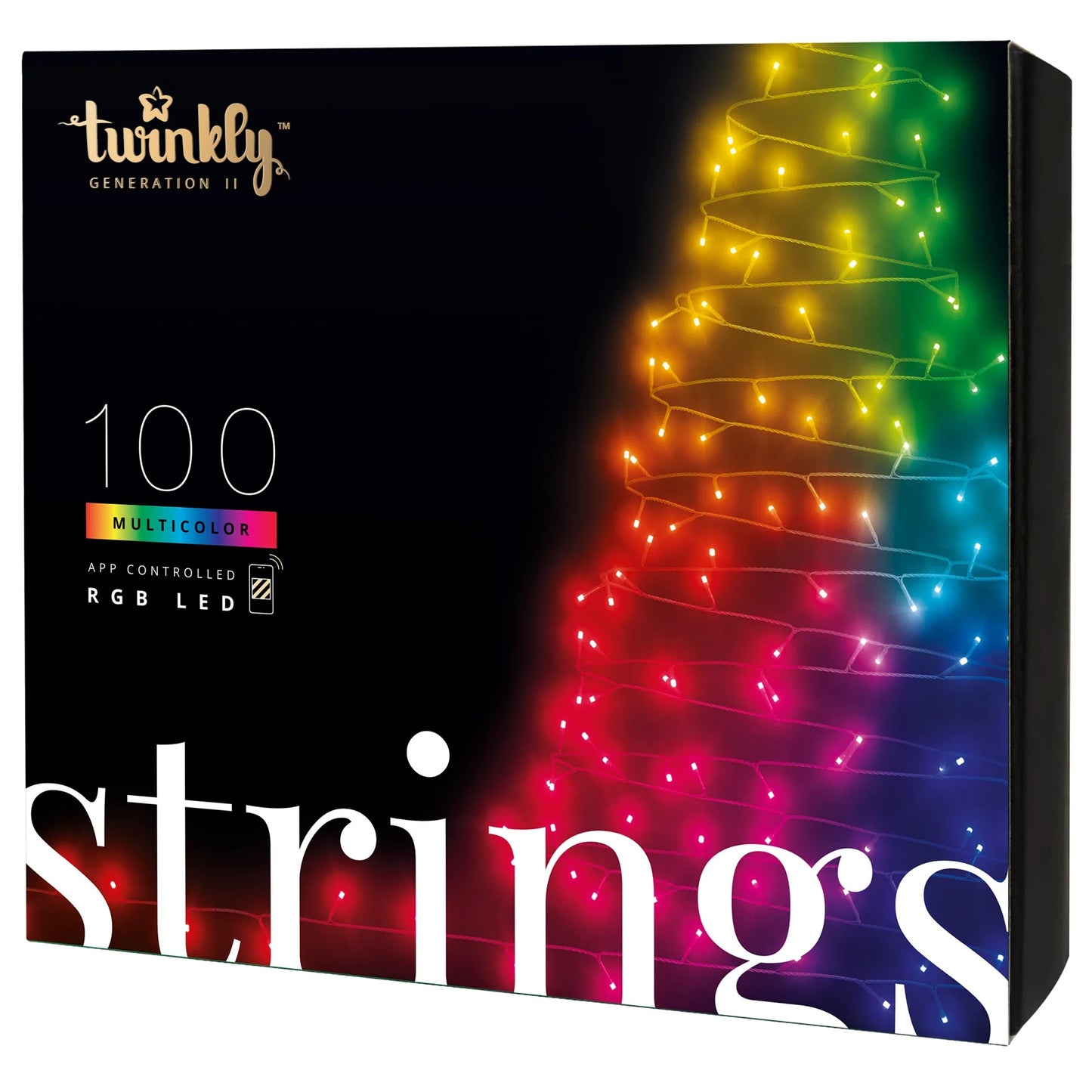 Strings App Controlled Green Wire Christmas Light String Indoor and Outdoor Smart Home Lighting Decoration, Multicolor, 100 RGB LED, 26.2Ft