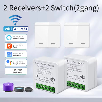 Wifi RF 433Mhz Smart Switch Tuya Smart Life Alexa Google Alice Voice Control Remote Wireless Wall Panel Module for Led Lighting