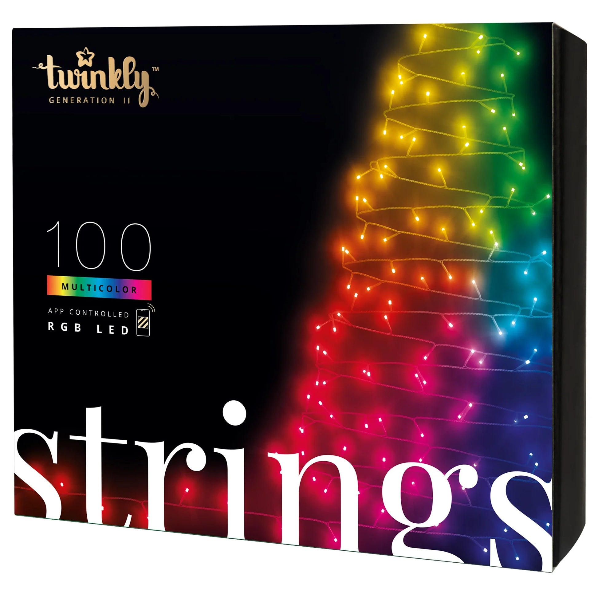 Strings App Controlled Green Wire Christmas Light String Indoor and Outdoor Smart Home Lighting Decoration, Multicolor, 100 RGB LED, 26.2Ft