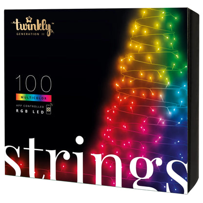 Strings App Controlled Green Wire Christmas Light String Indoor and Outdoor Smart Home Lighting Decoration, Multicolor, 100 RGB LED, 26.2Ft