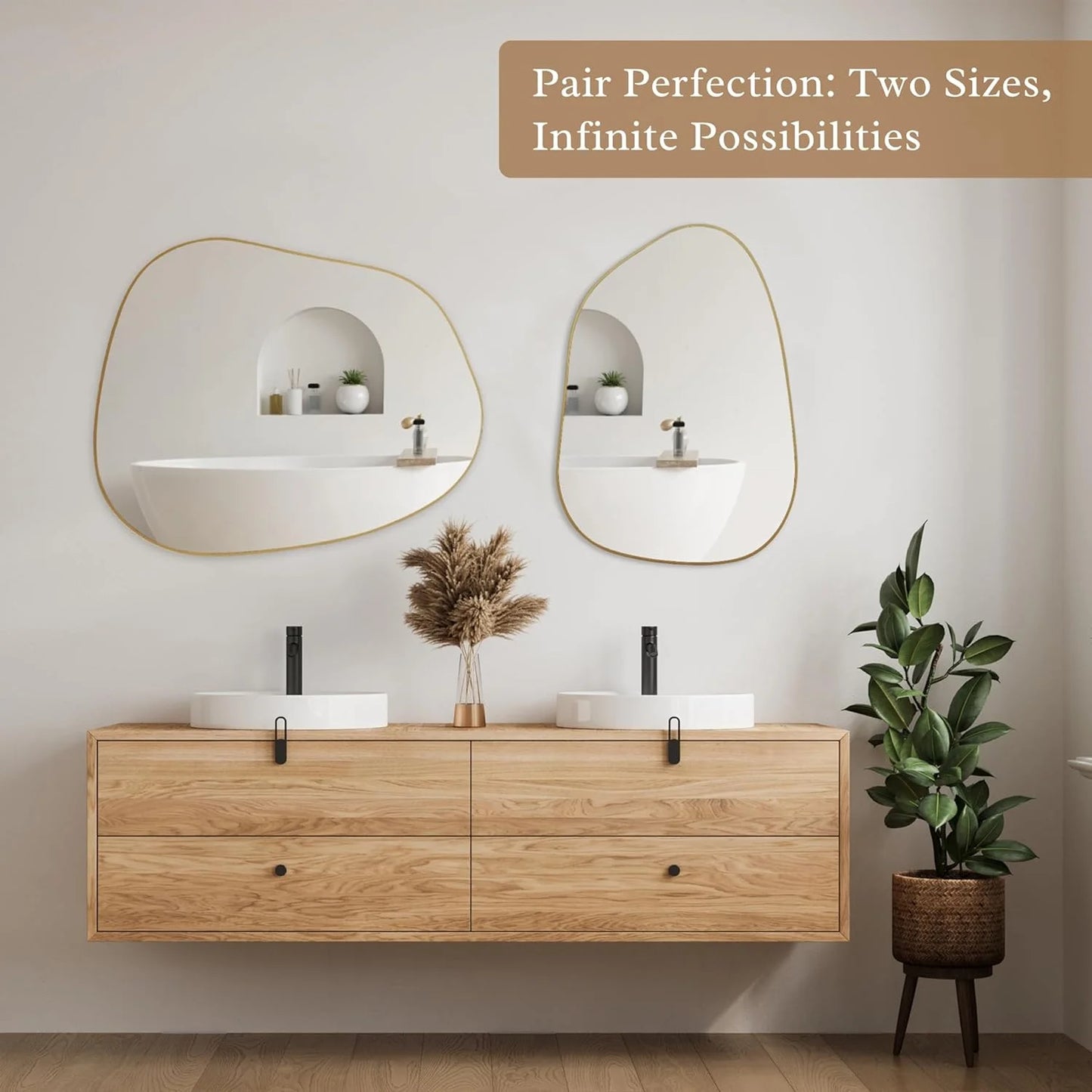 Irregular Wall Mirror Asymmetrical Mirror, 28''X20'' Black Wood Framed Mirror for Bathroom Bedroom Living Room Entryway, Decorative Modern Wall Decor, Wall Mounted Mirror (Black, 28''X20'')