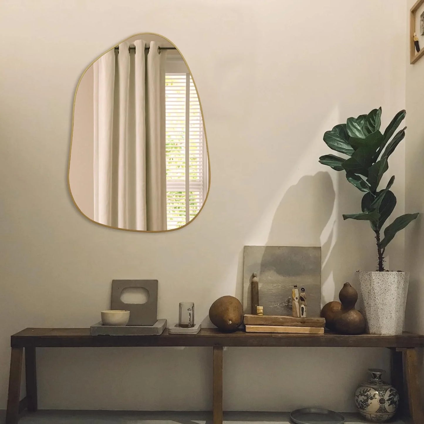 Irregular Wall Mirror Asymmetrical Mirror, 28''X20'' Black Wood Framed Mirror for Bathroom Bedroom Living Room Entryway, Decorative Modern Wall Decor, Wall Mounted Mirror (Black, 28''X20'')