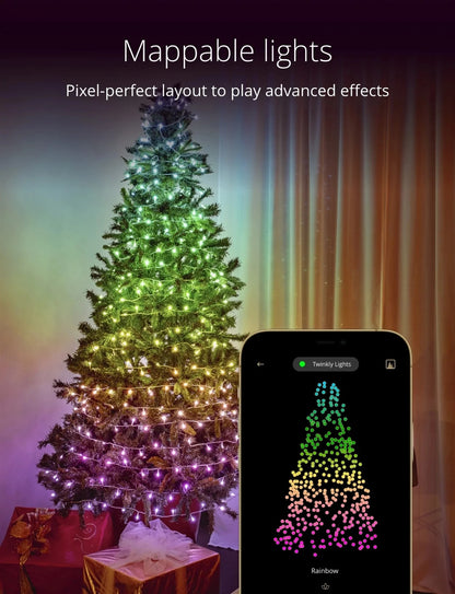 Strings App Controlled Green Wire Christmas Light String Indoor and Outdoor Smart Home Lighting Decoration, Multicolor, 100 RGB LED, 26.2Ft