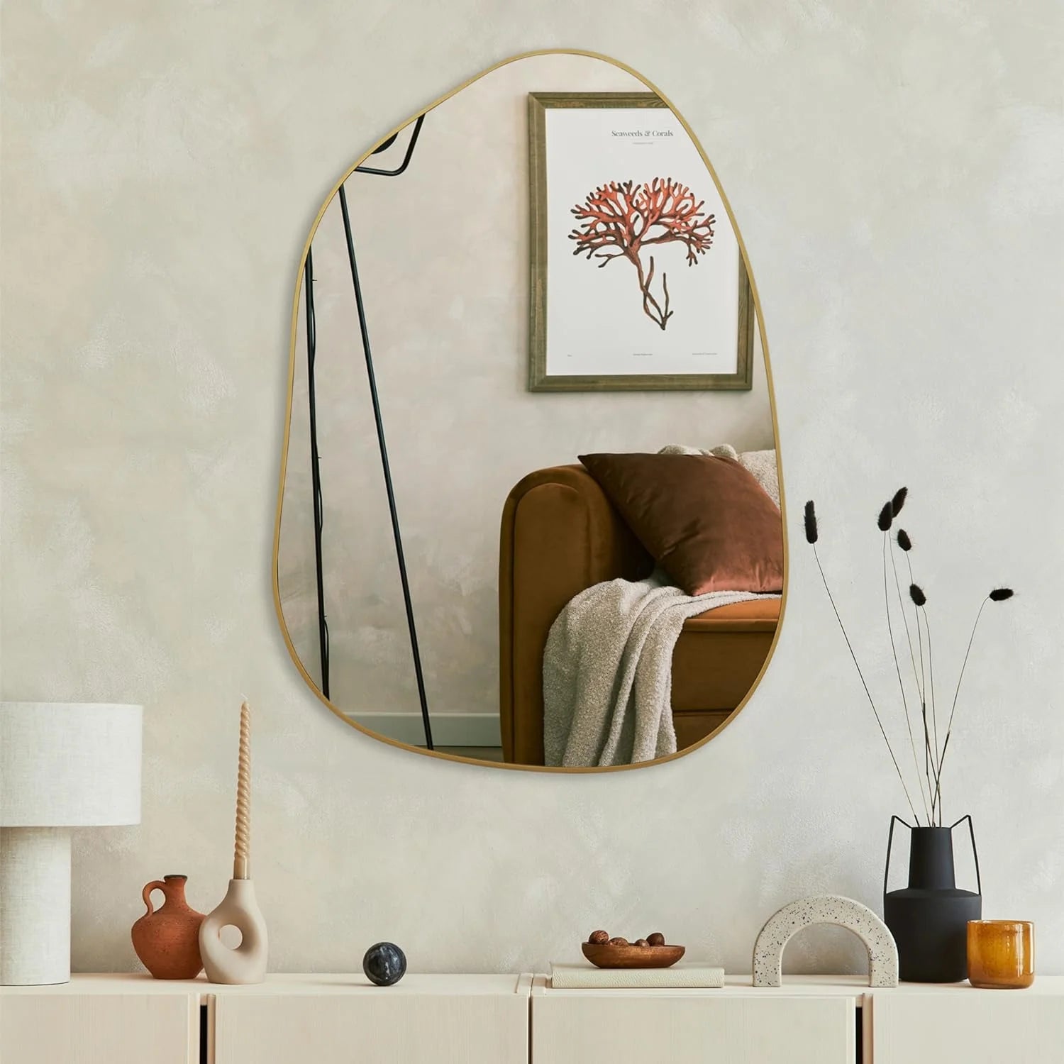 Irregular Wall Mirror Asymmetrical Mirror, 28''X20'' Black Wood Framed Mirror for Bathroom Bedroom Living Room Entryway, Decorative Modern Wall Decor, Wall Mounted Mirror (Black, 28''X20'')